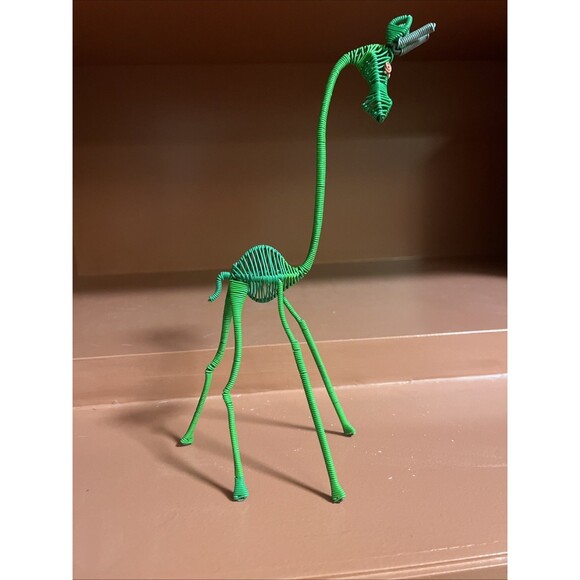 Giraffe & Elephant Made Of Green Wire And Metal Safari Gift Home Kid’s Room - Picture 7 of 10